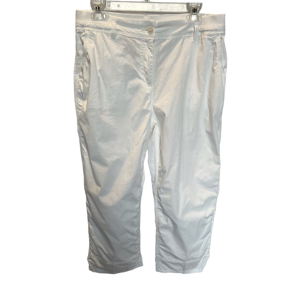 Chico's  Women's White Capris Size 1 Lower leg ties Elastic waist